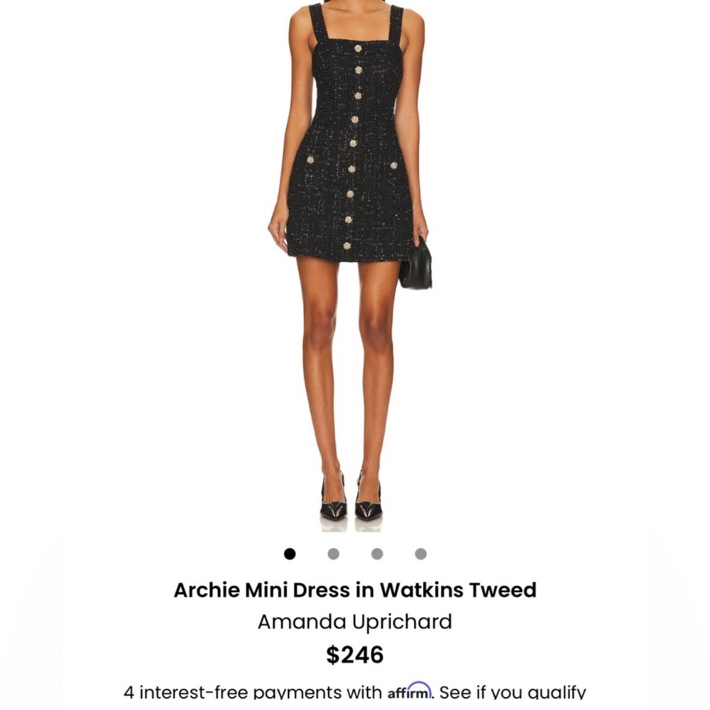 Amanda Uprichard Black Tweed Mini Dress with Gold Buttons
